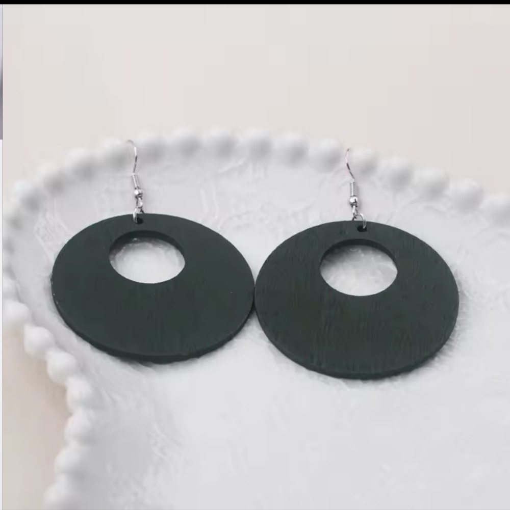 Hollow Round Big Large Wooden Dangle Ethnic Style Statement Earrings